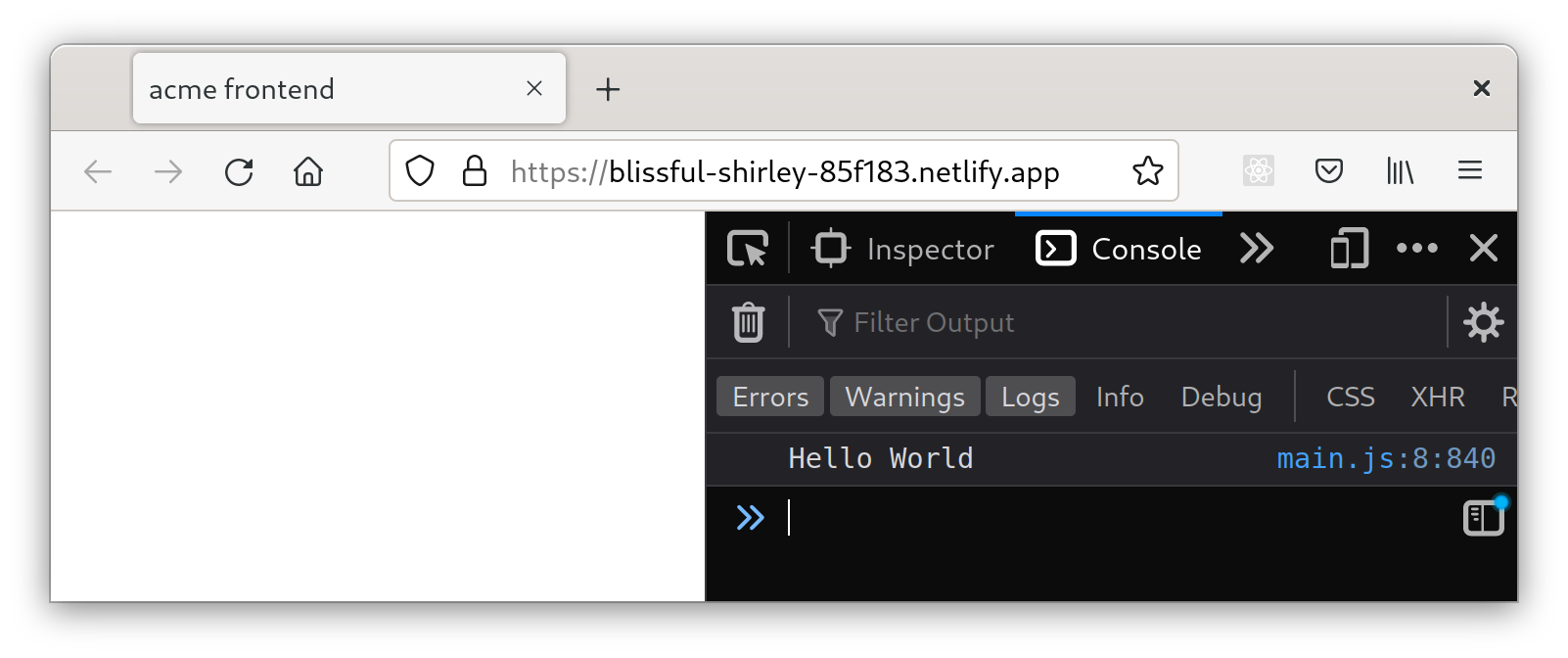 Screenshot of browser with console open showing cljs SPA